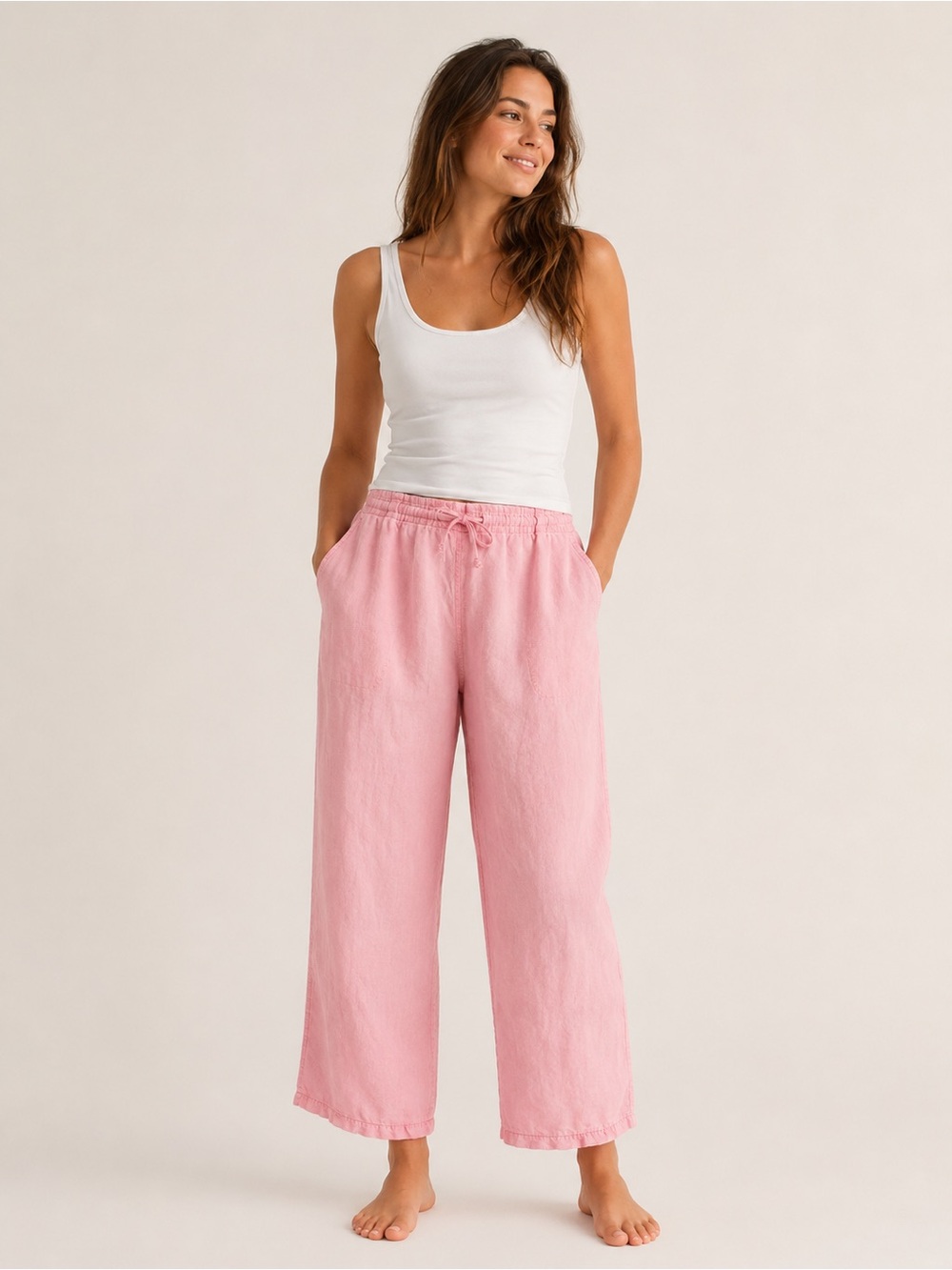 Mossimo 100% Linen Wide Leg Pants Pink XL Pull-On Drawstring Coastal Chic